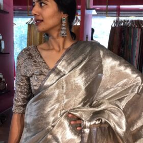 Metallic Silver Brocade Tissue Silk Saree