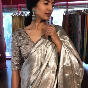 Grey Tissue Silk Hand Embroidered Blouse