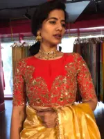 Red Raw Silk Blouse with Intricate Embroidery