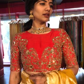 Red Raw Silk Blouse with Intricate Embroidery