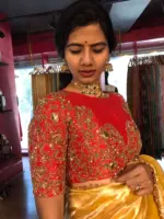 Red Raw Silk Blouse with Intricate Embroidery - Image 4