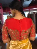 Red Raw Silk Blouse with Intricate Embroidery - Image 3