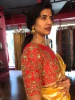 Red Raw Silk Blouse with Intricate Embroidery - Image 2