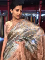 Blue Tissue Silk Saree with Beautiful Kalamkari Prints