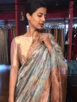 Blue Tissue Silk Saree with Beautiful Kalamkari Prints - Image 2