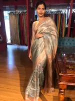 Blue Tissue Silk Saree with Beautiful Kalamkari Prints - Image 3