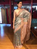 Blue Tissue Silk Saree with Beautiful Kalamkari Prints - Image 5
