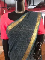 Navy Blue Chequered Chiffon Saree