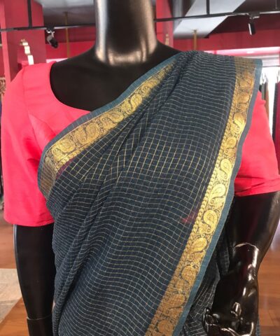 Navy Blue Chequered Chiffon Saree