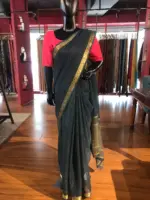 Navy Blue Chequered Chiffon Saree - Image 2