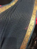 Navy Blue Chequered Chiffon Saree - Image 4