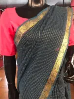 Navy Blue Chequered Chiffon Saree - Image 3