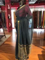 Navy Blue Chequered Chiffon Saree - Image 6