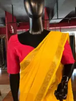 Lemon Yellow Chequered Chiffon Saree