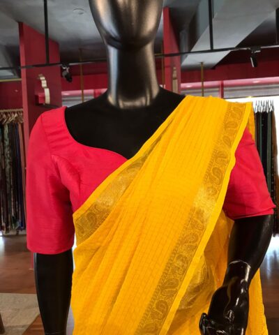 Lemon Yellow Chequered Chiffon Saree