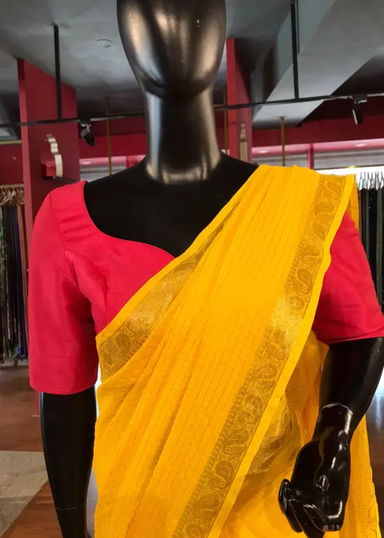 Lemon Yellow Chequered Chiffon Saree