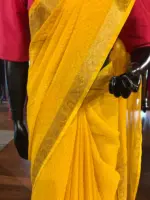 Lemon Yellow Chequered Chiffon Saree - Image 5