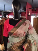 Sea Blue Printed Chanderi Silk Saree