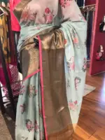 Sea Blue Printed Chanderi Silk Saree - Image 3