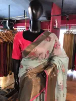 Sea Blue Printed Chanderi Silk Saree - Image 5