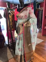 Sea Blue Printed Chanderi Silk Saree - Image 7