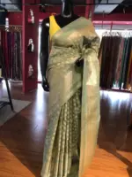 Blue Crushed Tissue Silk Saree with Silver Zari Buttis - Image 4