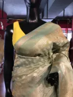 Blue Crushed Tissue Silk Saree with Silver Zari Buttis - Image 2
