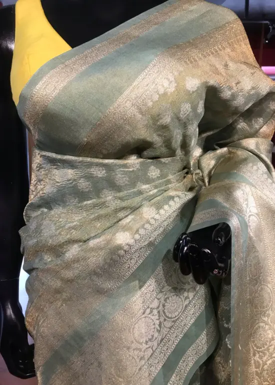 Blue Crushed Tissue Silk Saree with Silver Zari Buttis