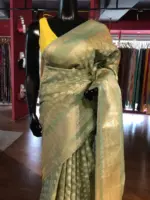 Blue Crushed Tissue Silk Saree with Silver Zari Buttis - Image 6