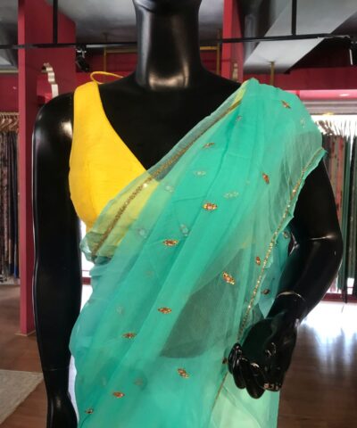 Blue Chiffon Silk Saree with Mirror work