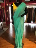 Blue Chiffon Silk Saree with Mirror work - Image 5