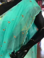 Blue Chiffon Silk Saree with Mirror work - Image 3