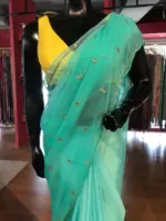 Blue Chiffon Silk Saree with Mirror work - Image 4