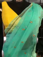 Blue Chiffon Silk Saree with Mirror work - Image 2