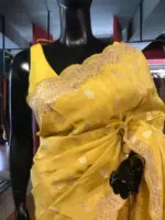 Mustard Yellow Tissue Silk Saree - Image 9