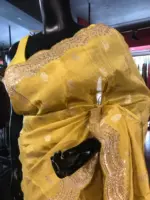Mustard Yellow Tissue Silk Saree - Image 7