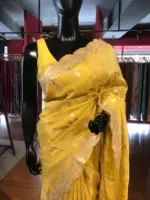 Mustard Yellow Tissue Silk Saree - Image 5