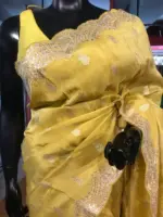 Mustard Yellow Tissue Silk Saree - Image 3
