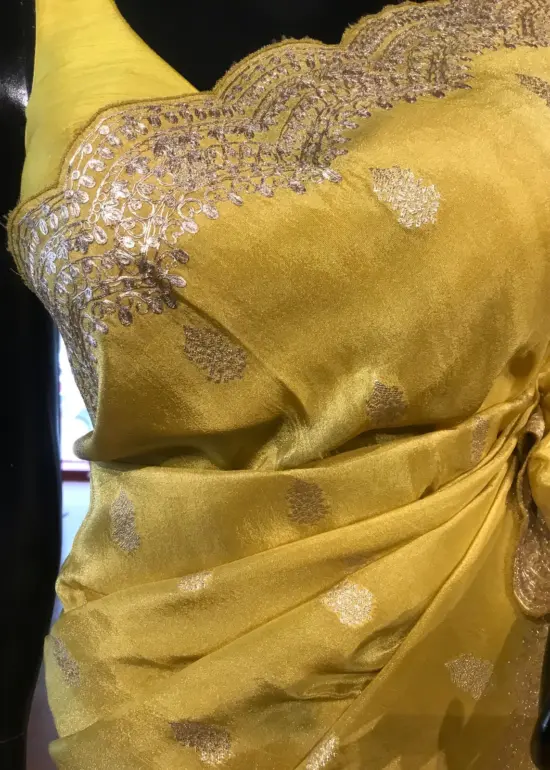 Mustard Yellow Tissue Silk Saree