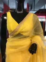 Yellow Organza Silk Saree with Badla Work