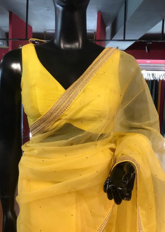 Yellow Organza Silk Saree with Badla Work