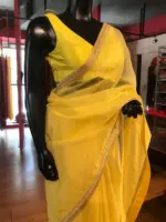 Yellow Organza Silk Saree with Badla Work - Image 5