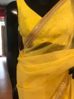 Yellow Organza Silk Saree with Badla Work - Image 6