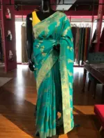 Teal Blue Muga Silk Saree - Image 3