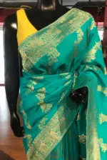 Teal Blue Muga Silk Saree - Image 2