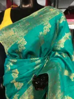 Teal Blue Muga Silk Saree