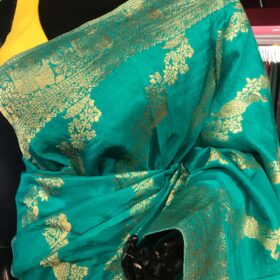 Teal Blue Muga Silk Saree