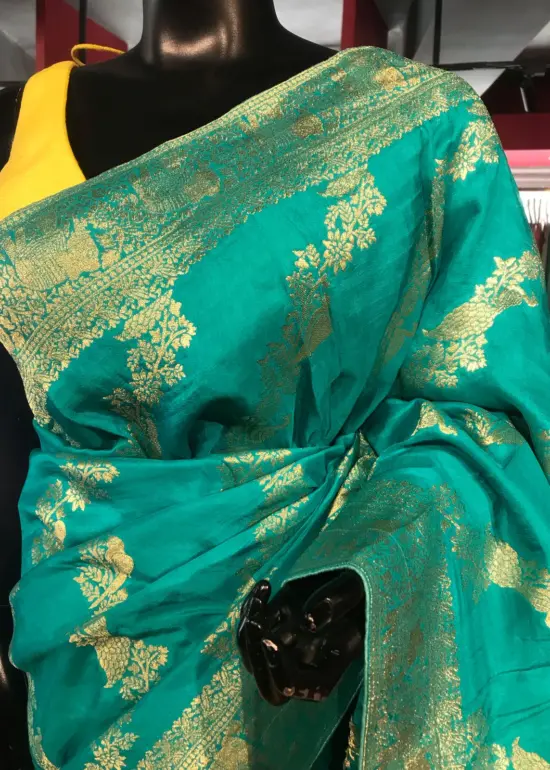 Teal Blue Muga Silk Saree