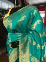 Teal Blue Muga Silk Saree - Image 4