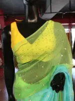 Ombre Blue Chiffon Saree with Mirror Work